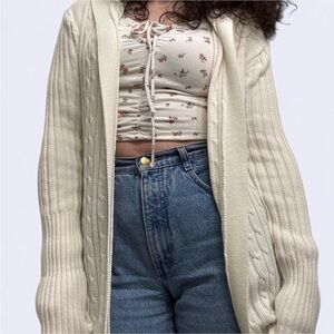 Vintage Rave Cable Knit Hooded Cardigan - Off-White XL